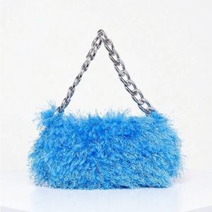 $8.00 Light Blue Fluffy Cute Sliver Thick Chain Purse !!